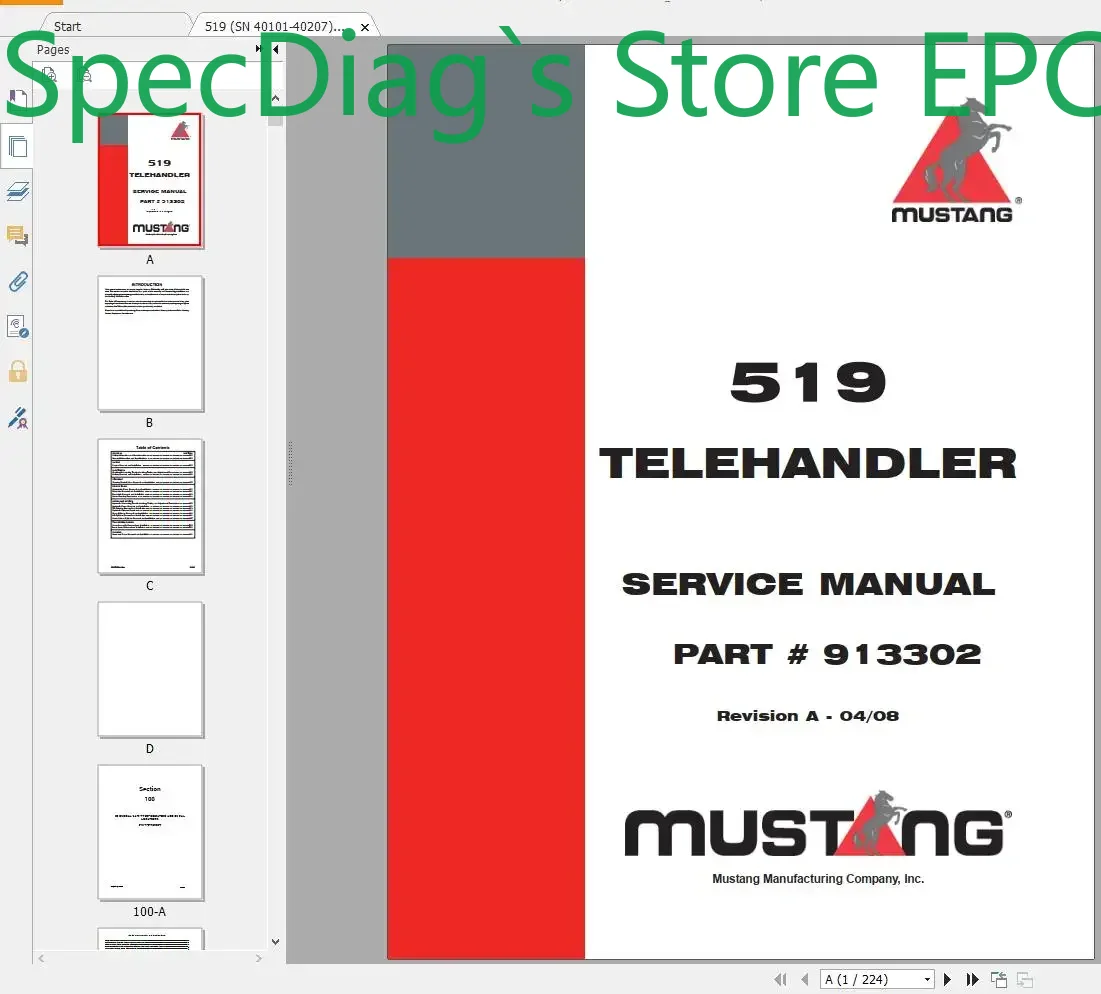 SpecDiag Mustang Machinery Équ - Heavy Equipment Pdf avis et prix